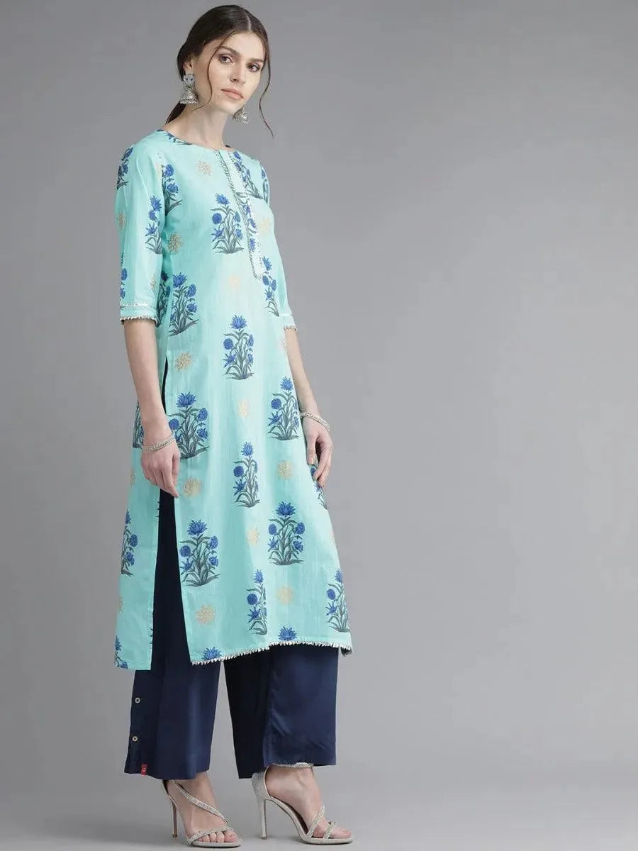 Libas Blue Printed Cotton Kurta
