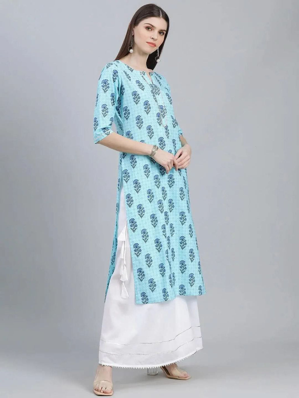 Libas Blue Printed Cotton Kurta