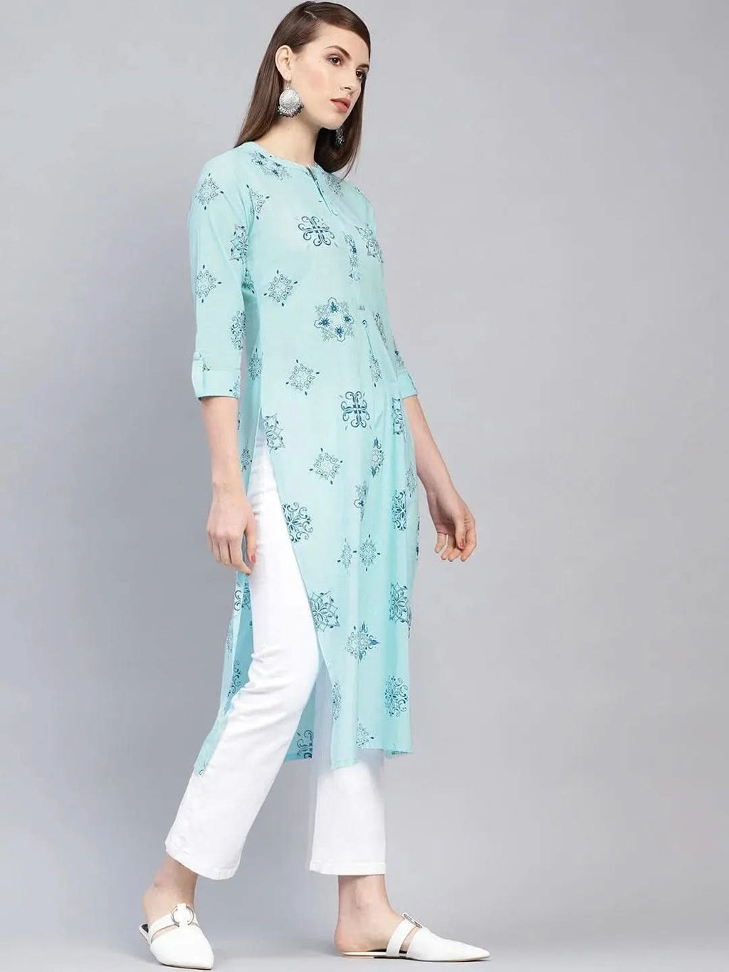 Libas Blue Printed Cotton Kurta