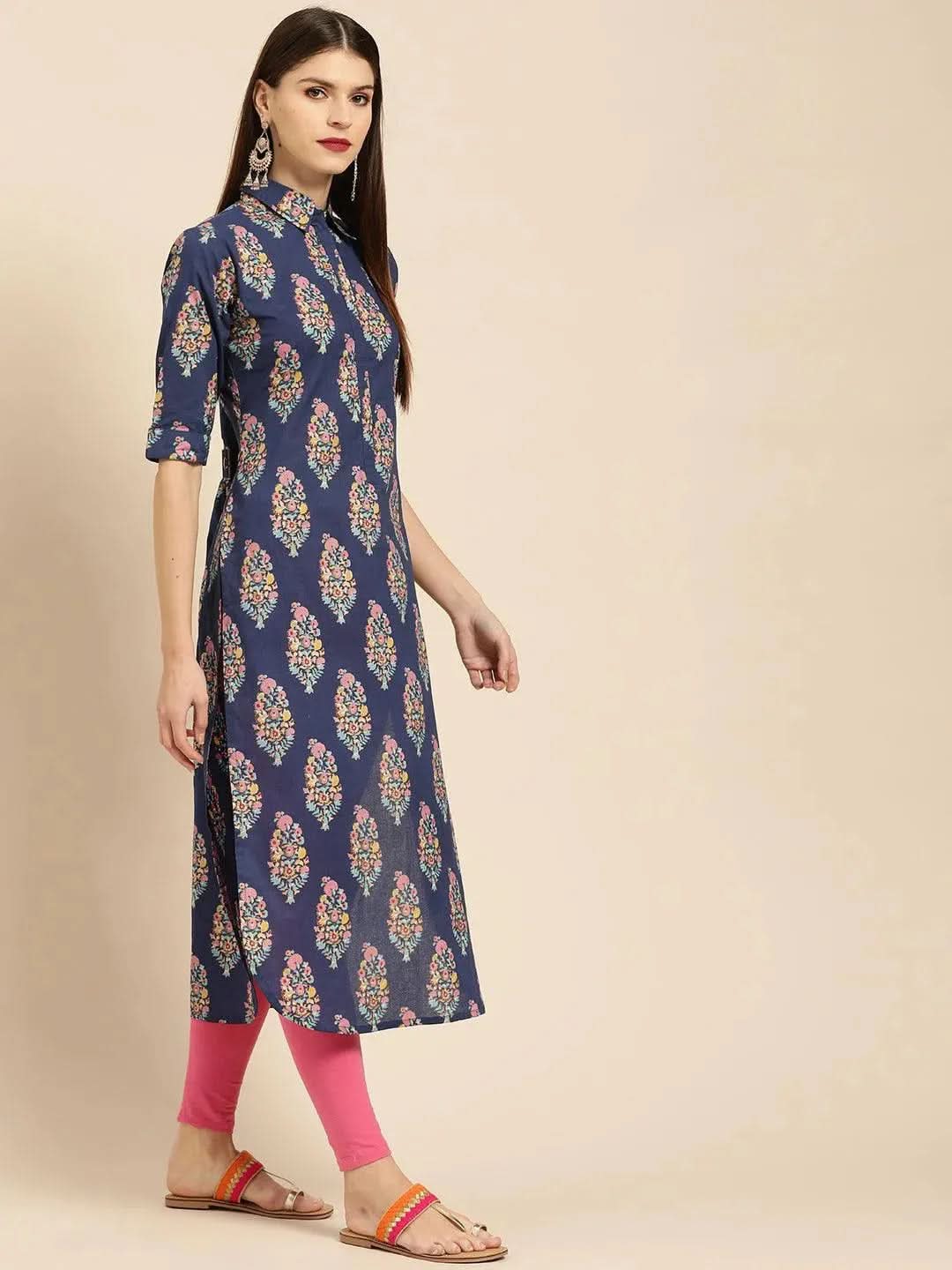 Libas Blue Printed Cotton Kurta
