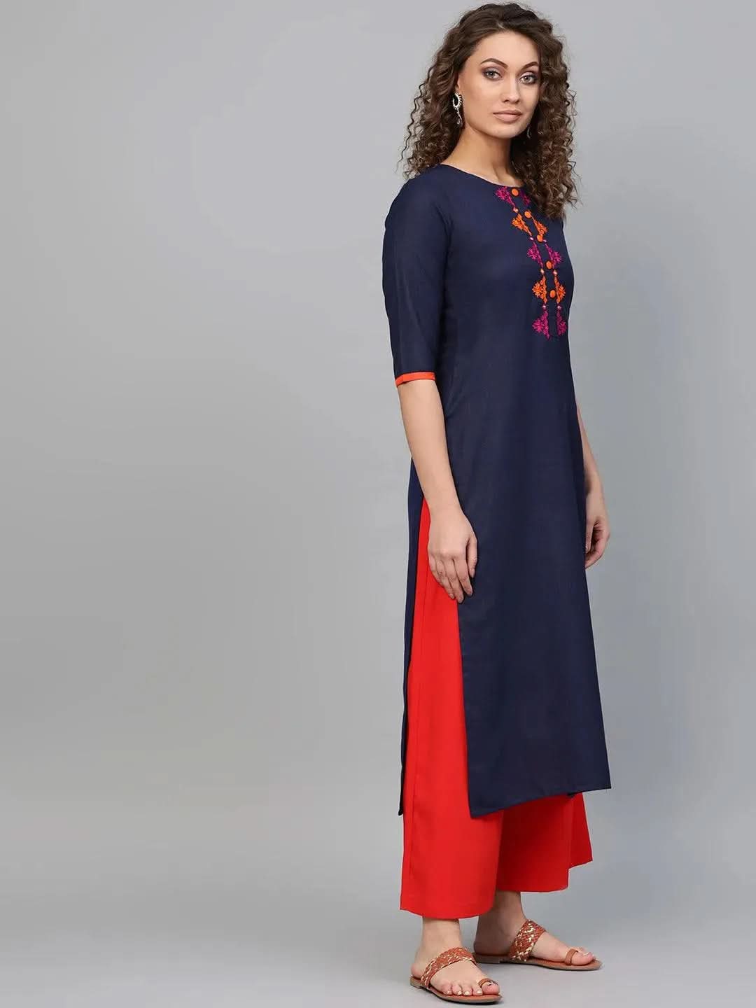 Libas Blue Printed Cotton Kurta