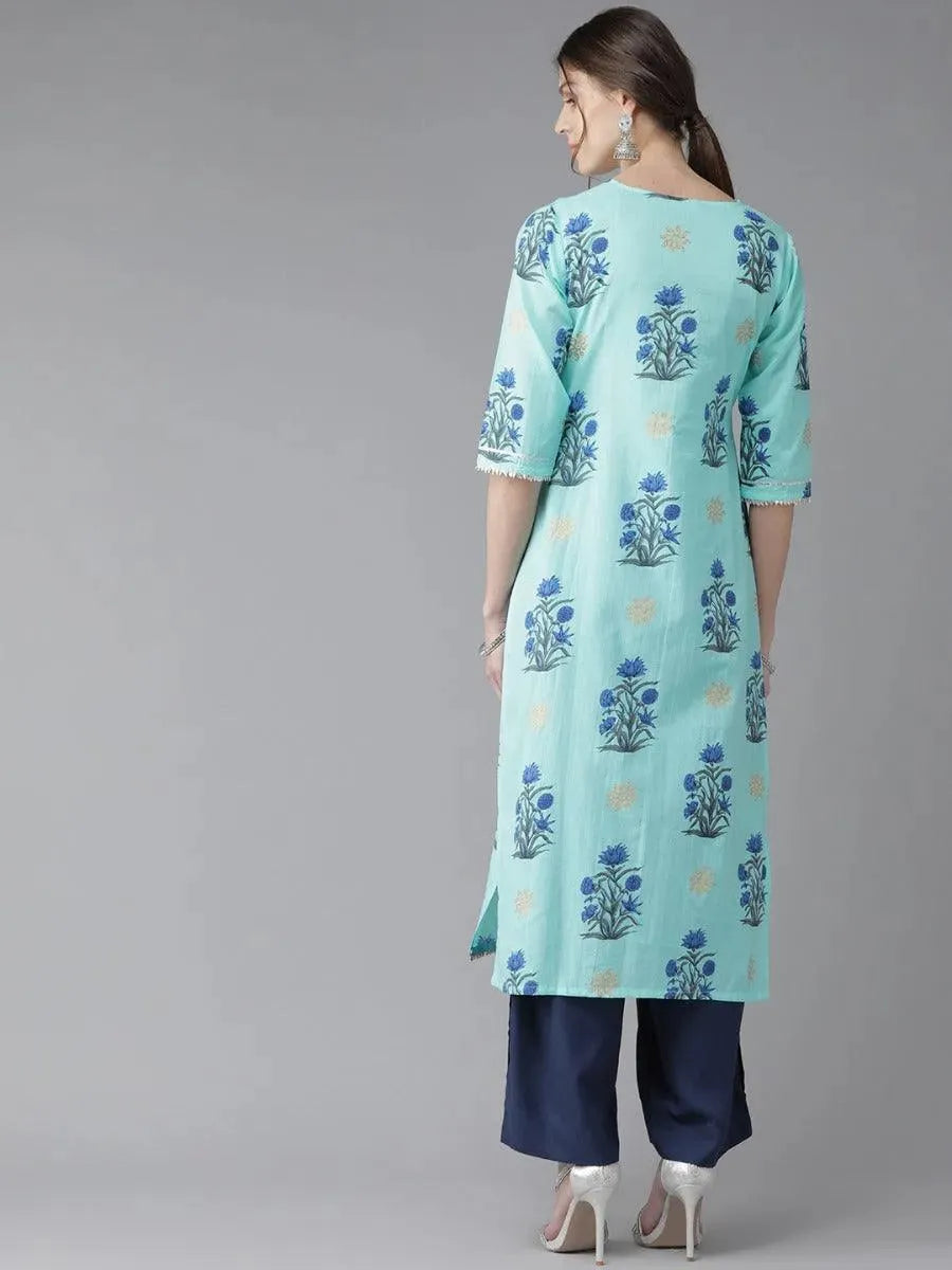 Libas Blue Printed Cotton Kurta