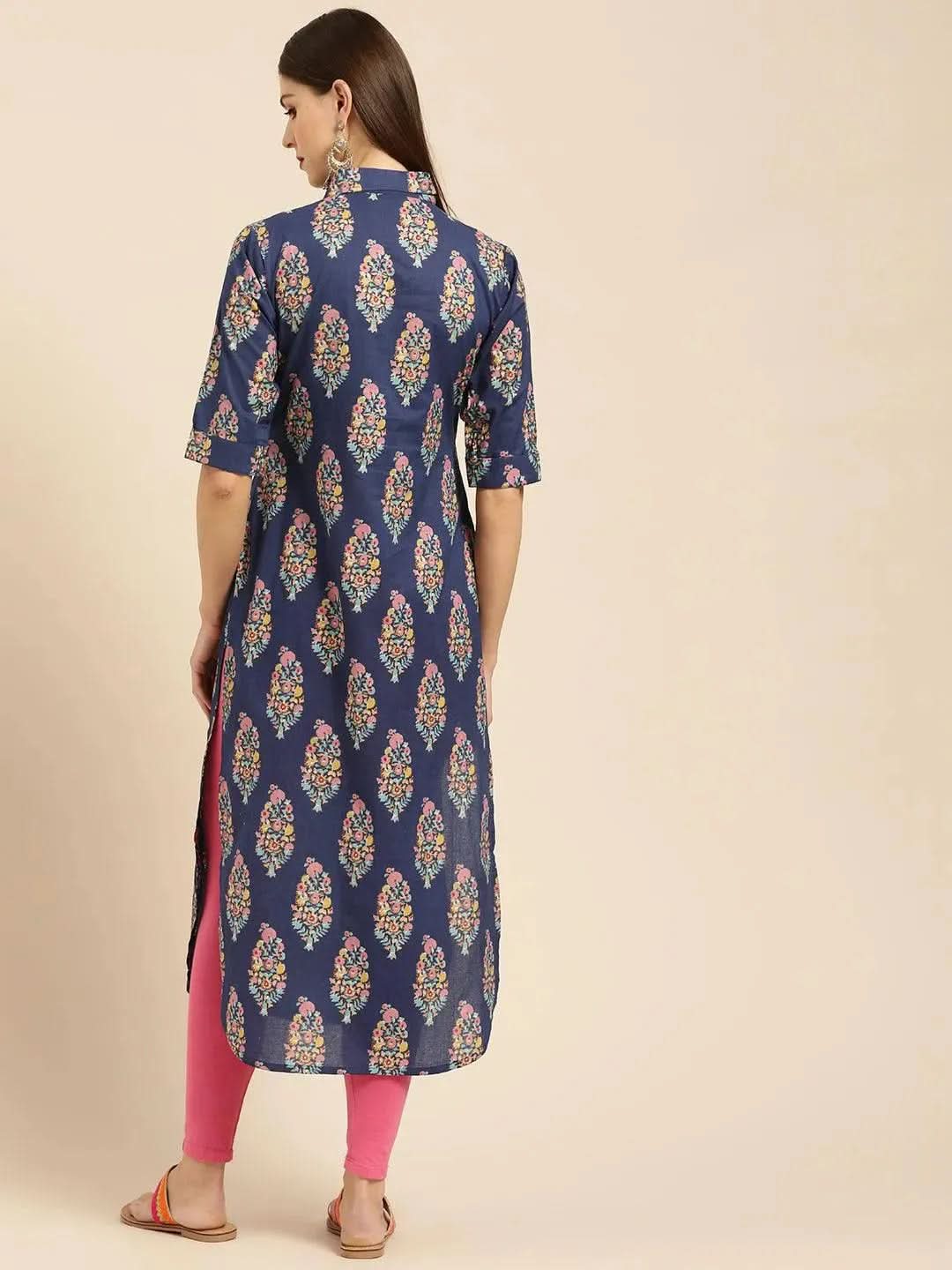 Libas Blue Printed Cotton Kurta