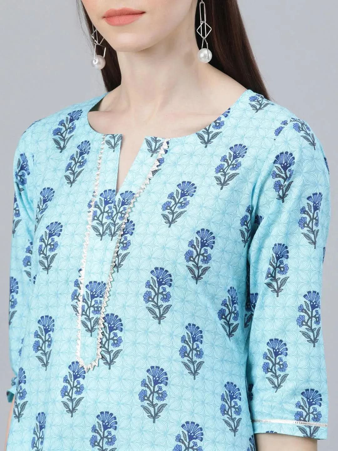 Libas Blue Printed Cotton Kurta
