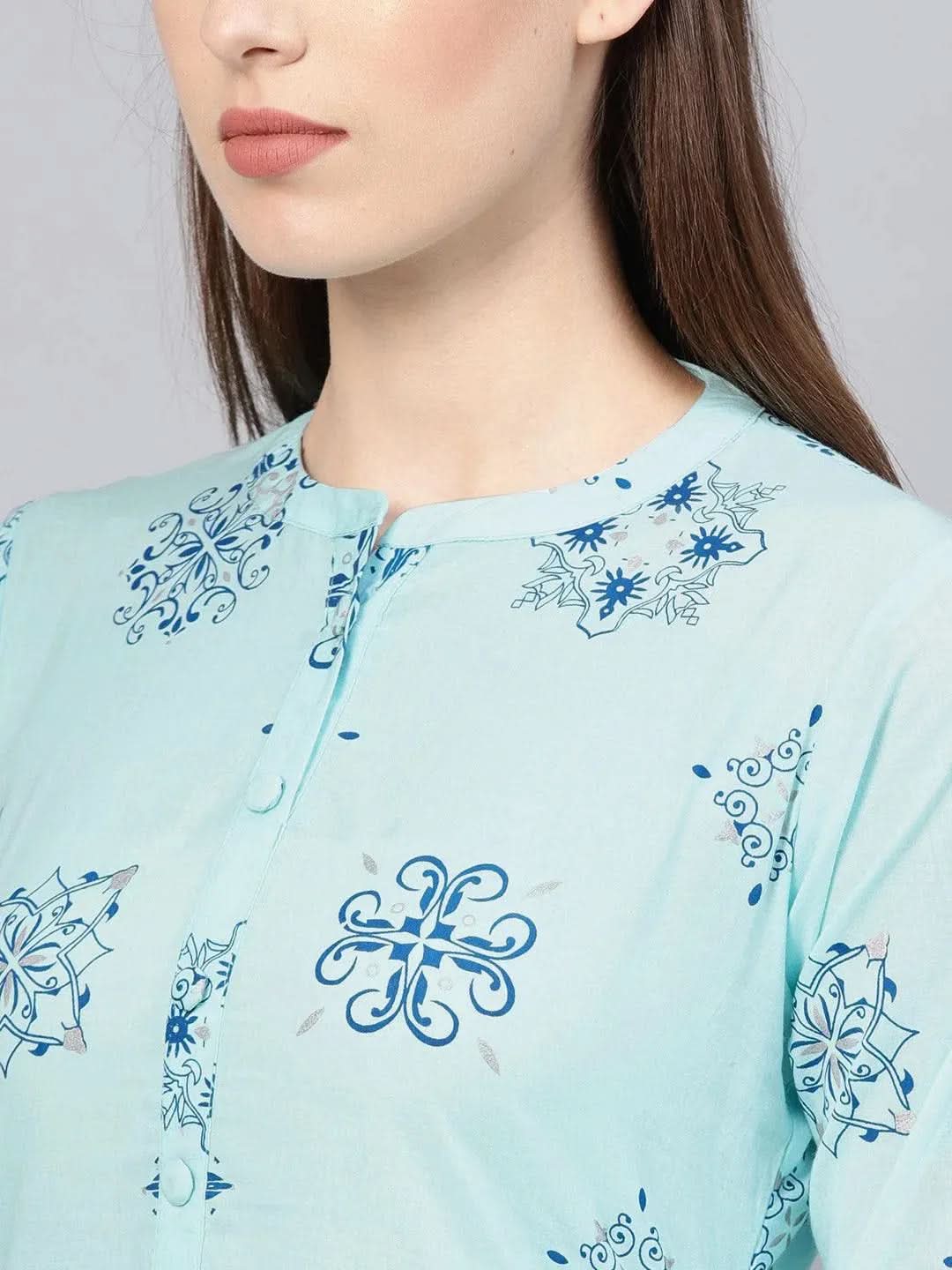 Libas Blue Printed Cotton Kurta