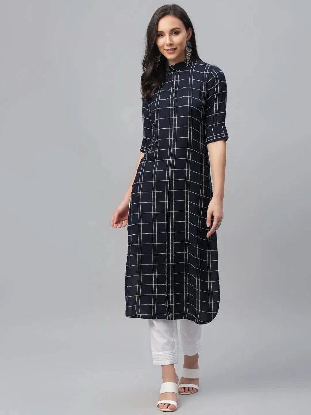 Libas Blue Printed Rayon Kurta