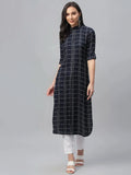 Libas Blue Printed Rayon Kurta