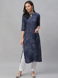 Libas Blue Printed Rayon Kurta