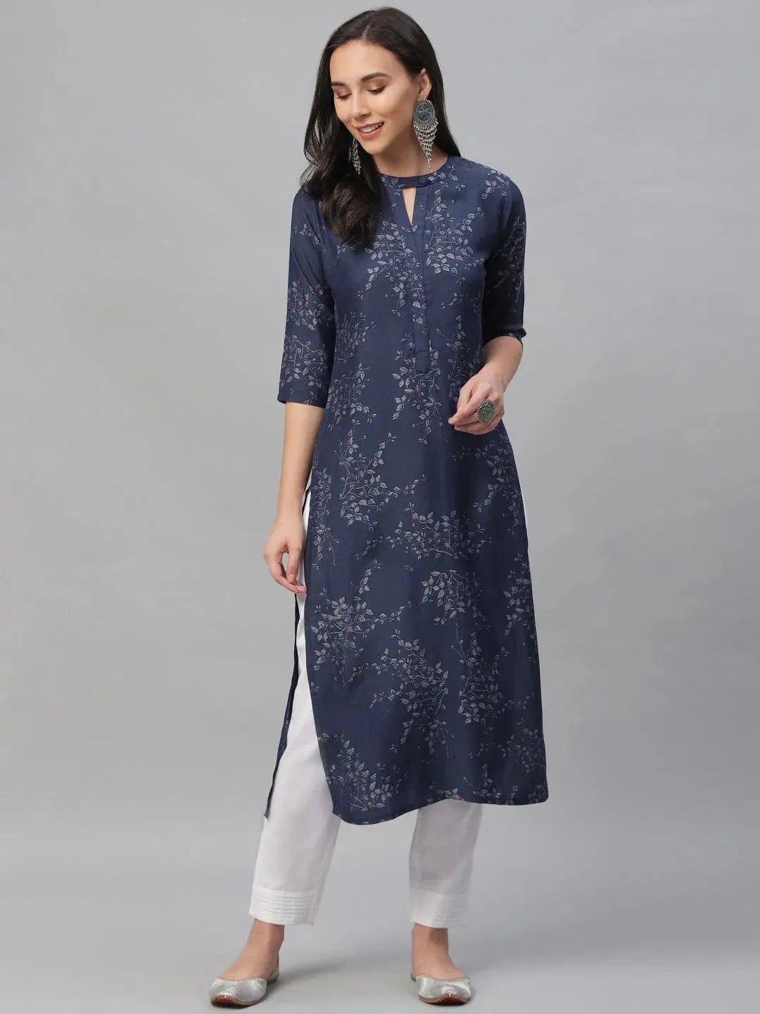 Libas Blue Printed Rayon Kurta