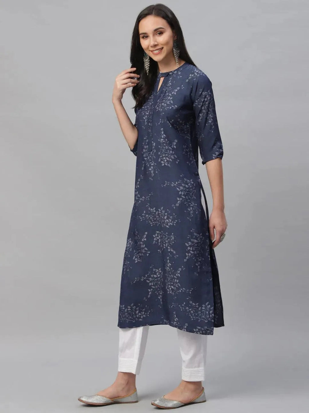 Libas Blue Printed Rayon Kurta