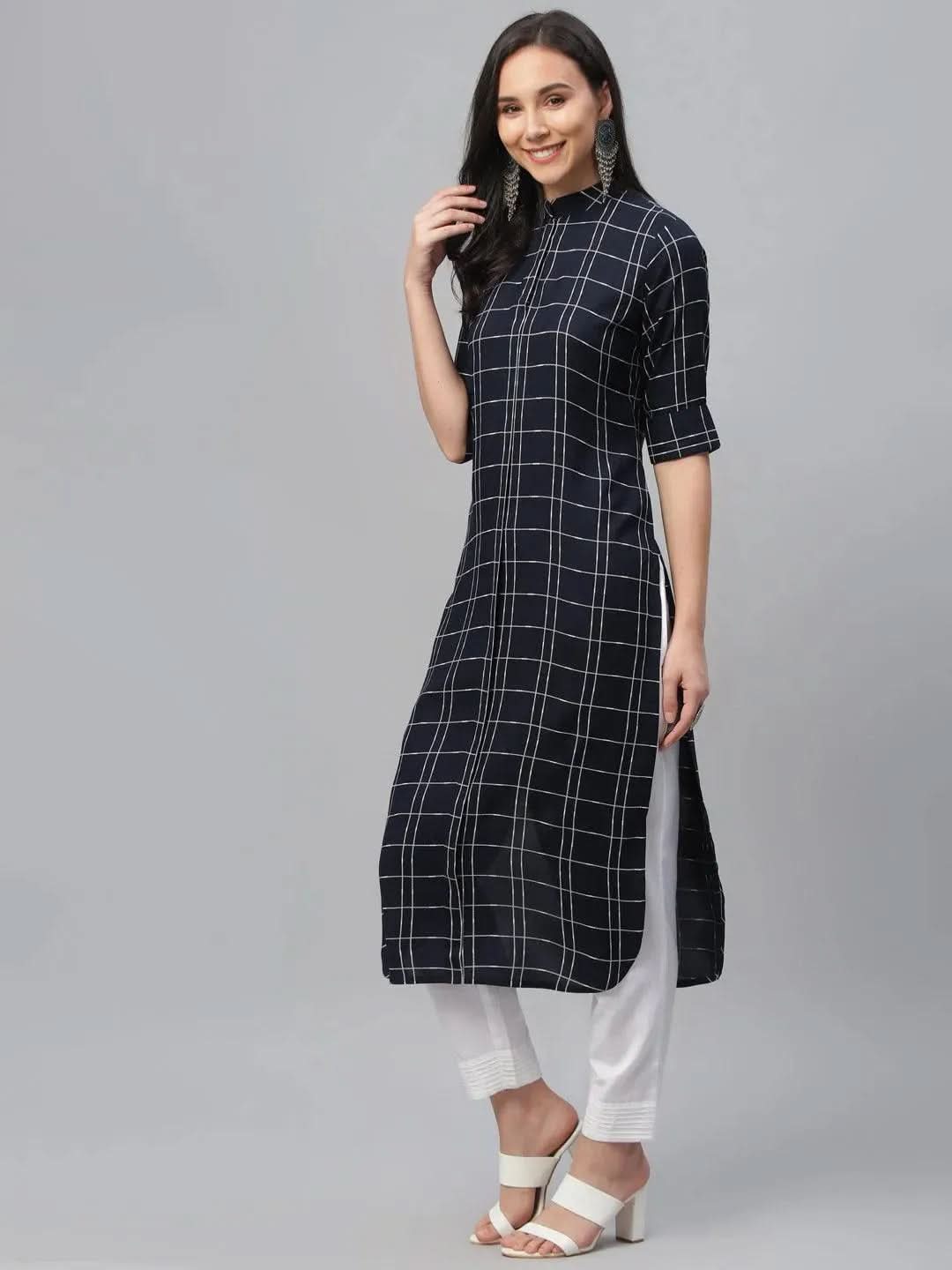 Libas Blue Printed Rayon Kurta