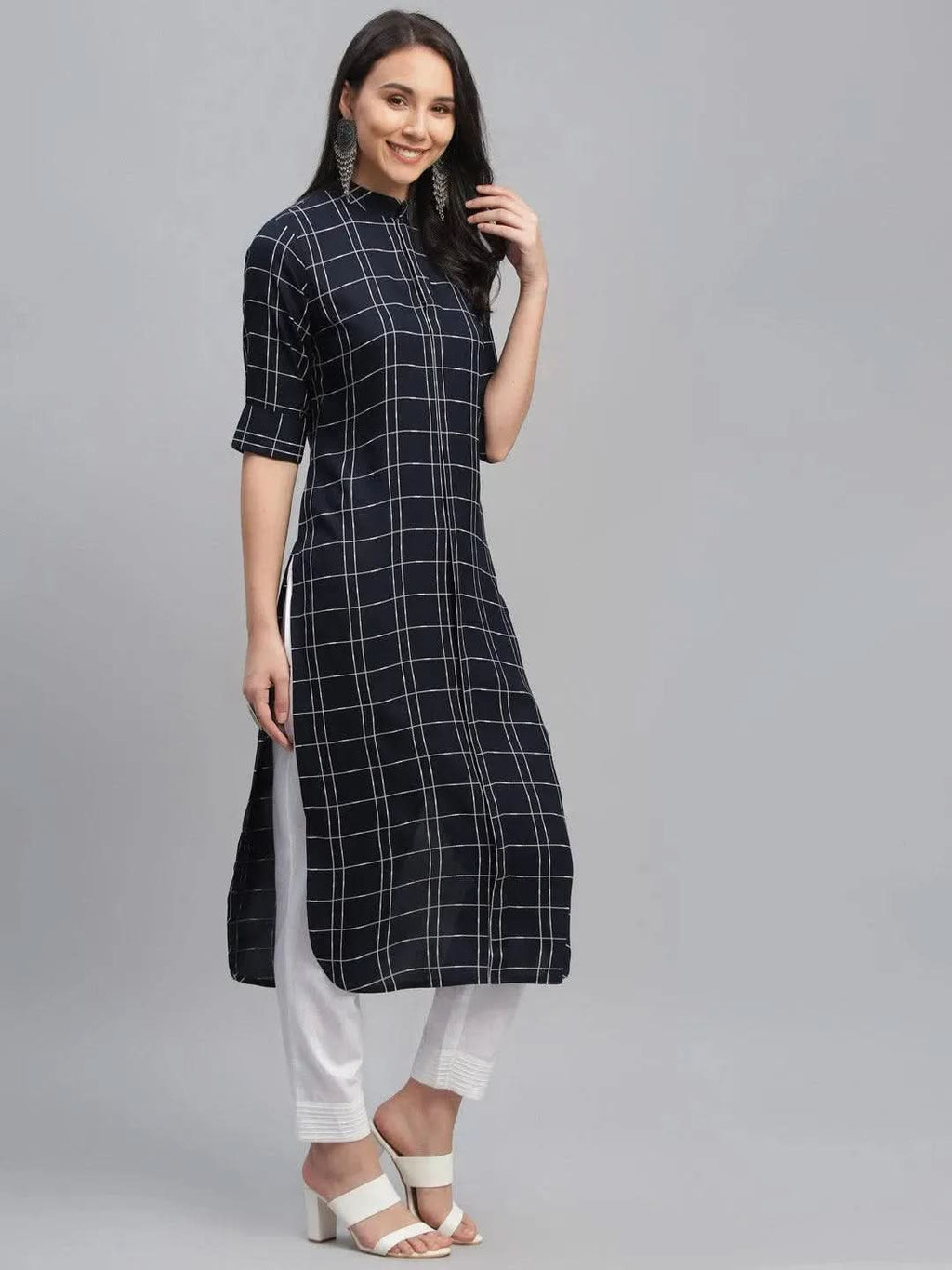 Libas Blue Printed Rayon Kurta
