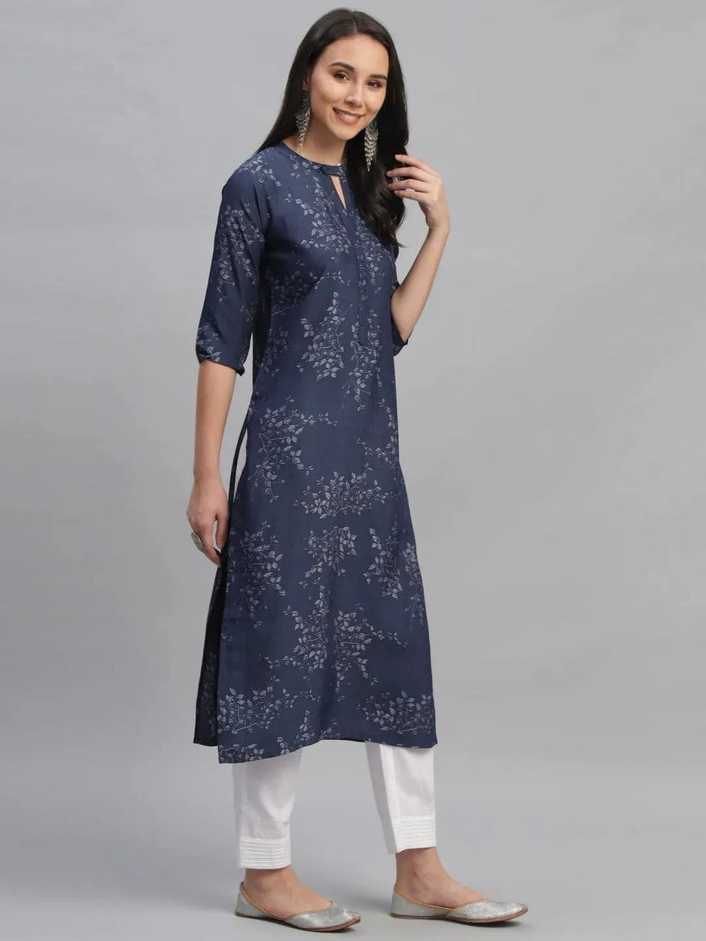 Libas Blue Printed Rayon Kurta