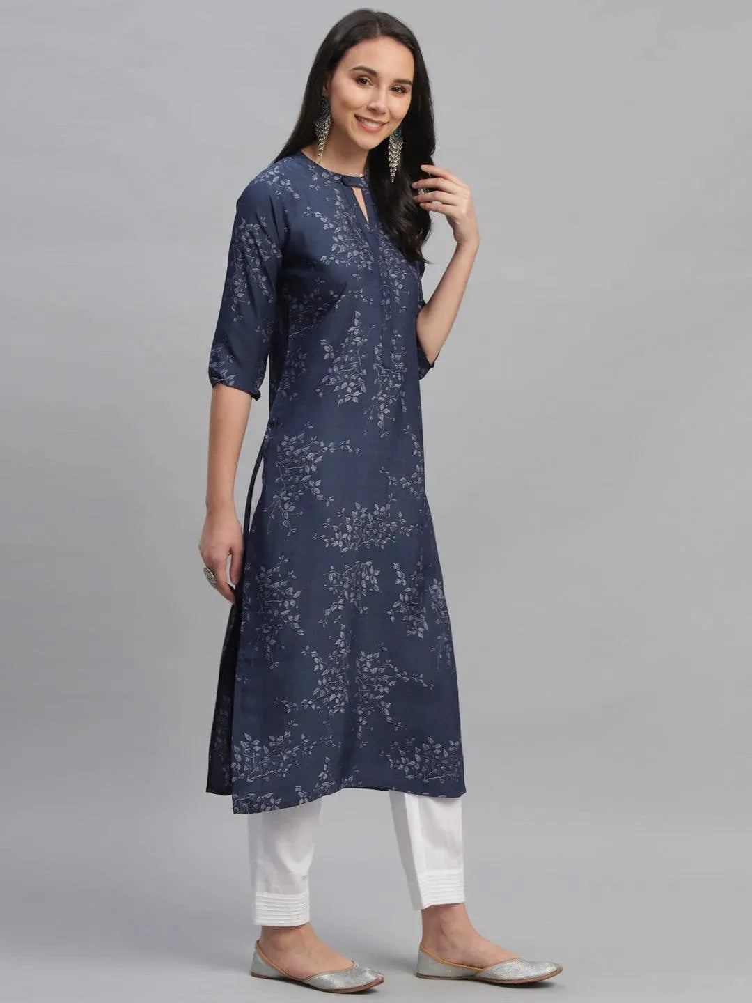 Libas Blue Printed Rayon Kurta
