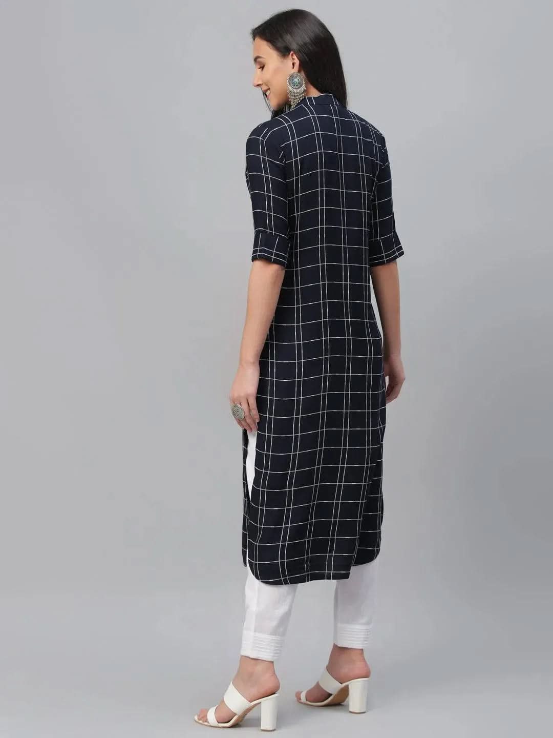 Libas Blue Printed Rayon Kurta