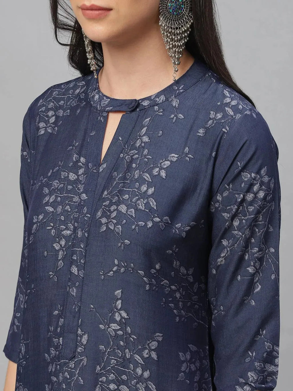 Libas Blue Printed Rayon Kurta