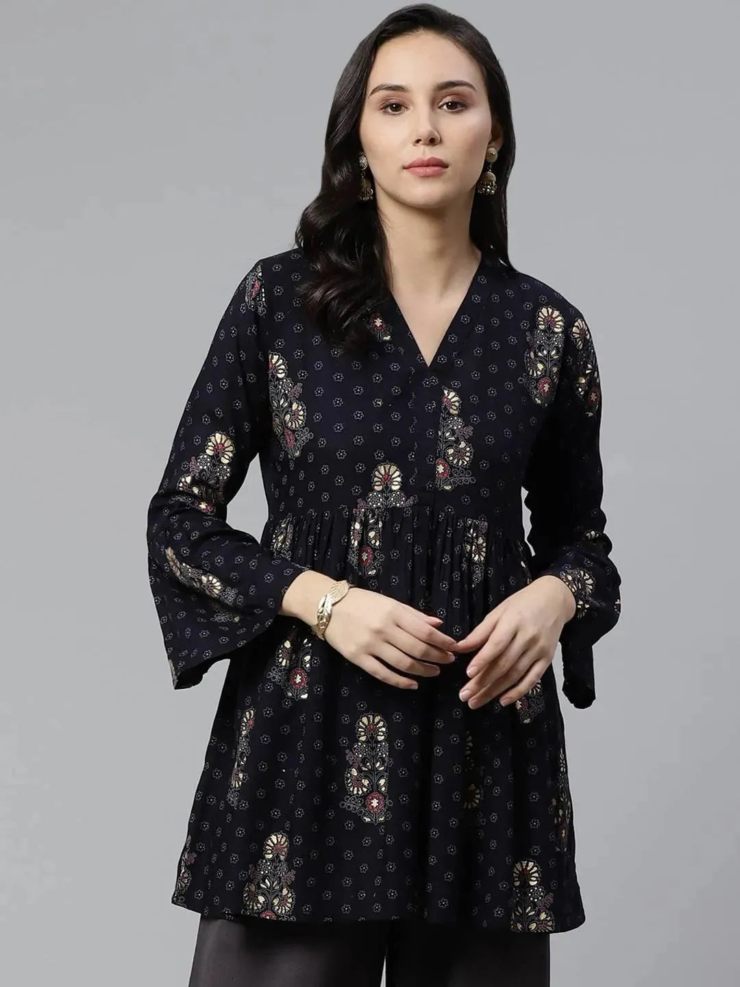 Libas Blue Printed Rayon Kurti