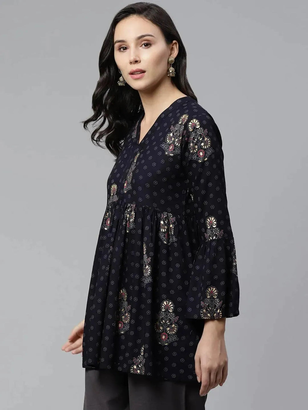 Libas Blue Printed Rayon Kurti