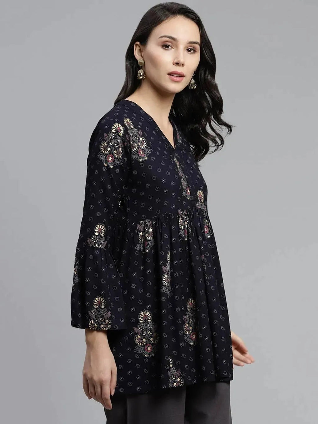 Libas Blue Printed Rayon Kurti