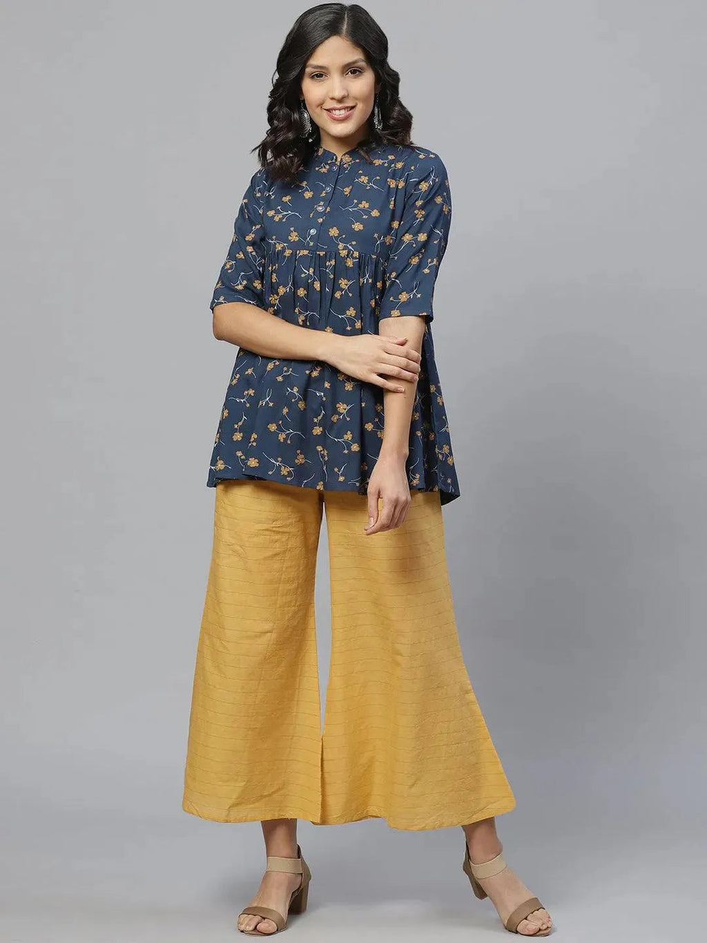 Libas Blue Printed Rayon Kurti With Mask