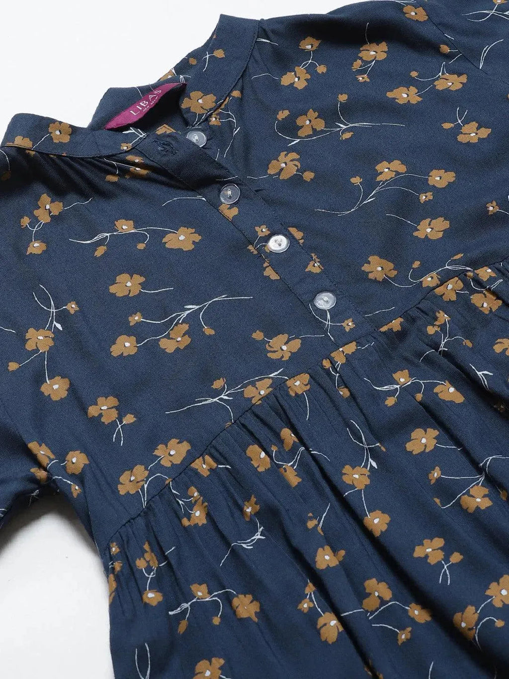 Libas Blue Printed Rayon Kurti With Mask