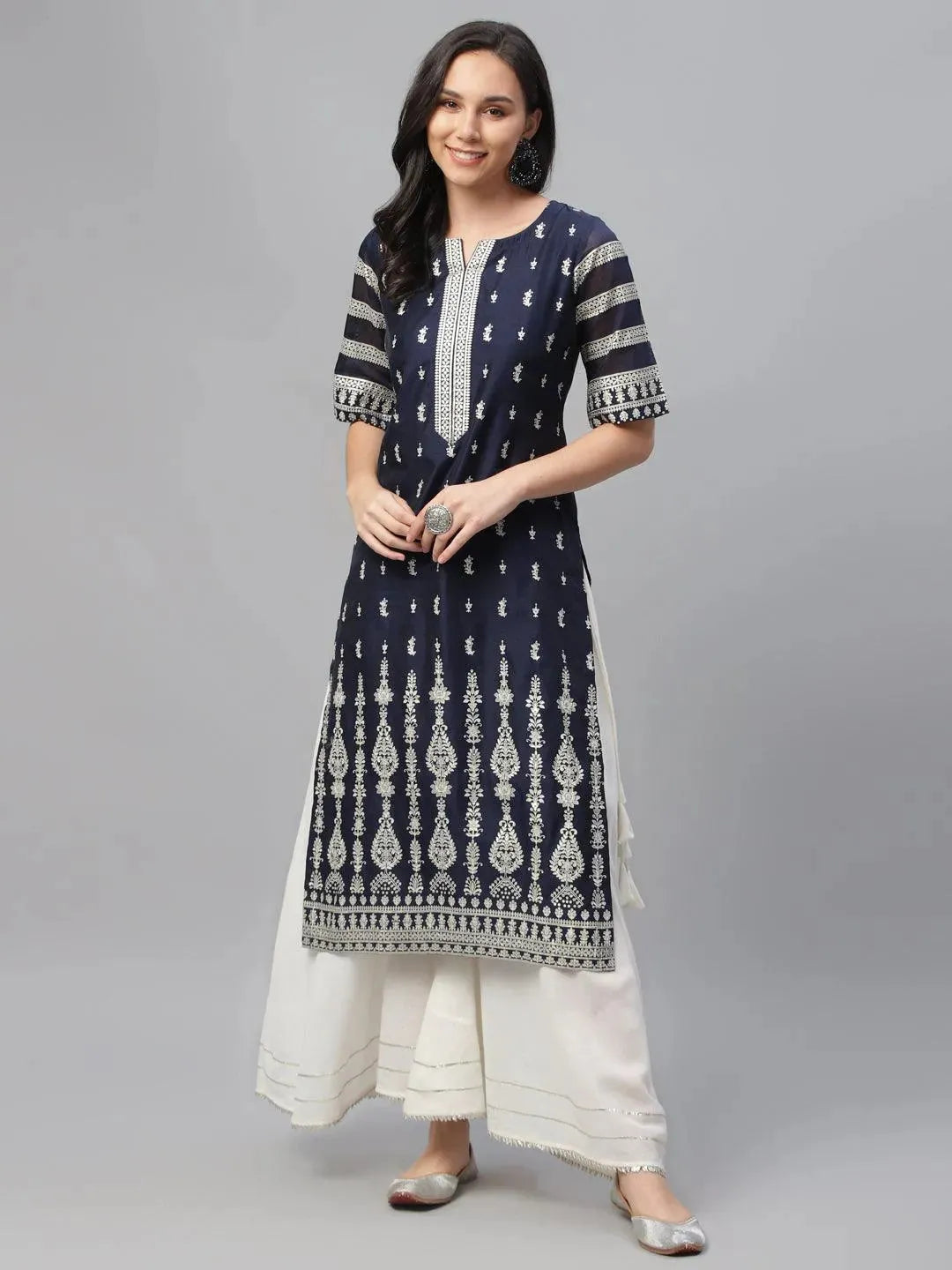 Libas Blue Printed Shantoon Kurta