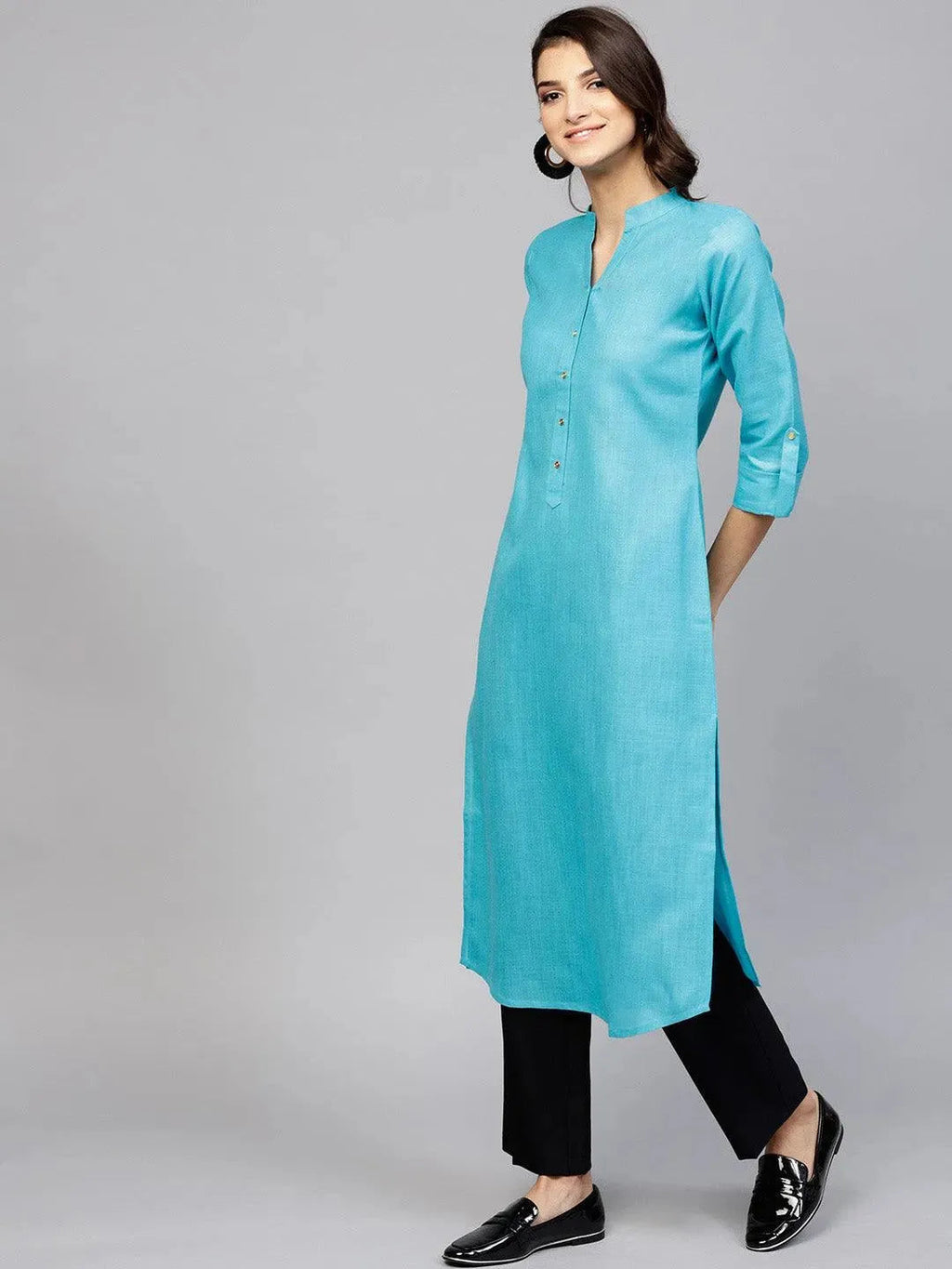 Libas Blue Solid Cotton Kurta