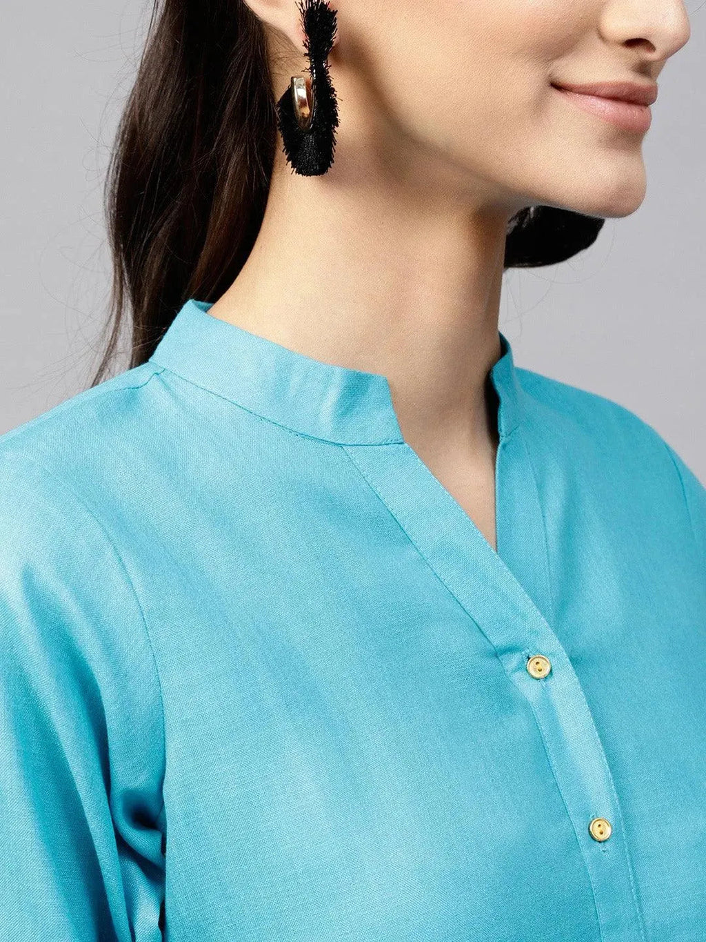 Libas Blue Solid Cotton Kurta