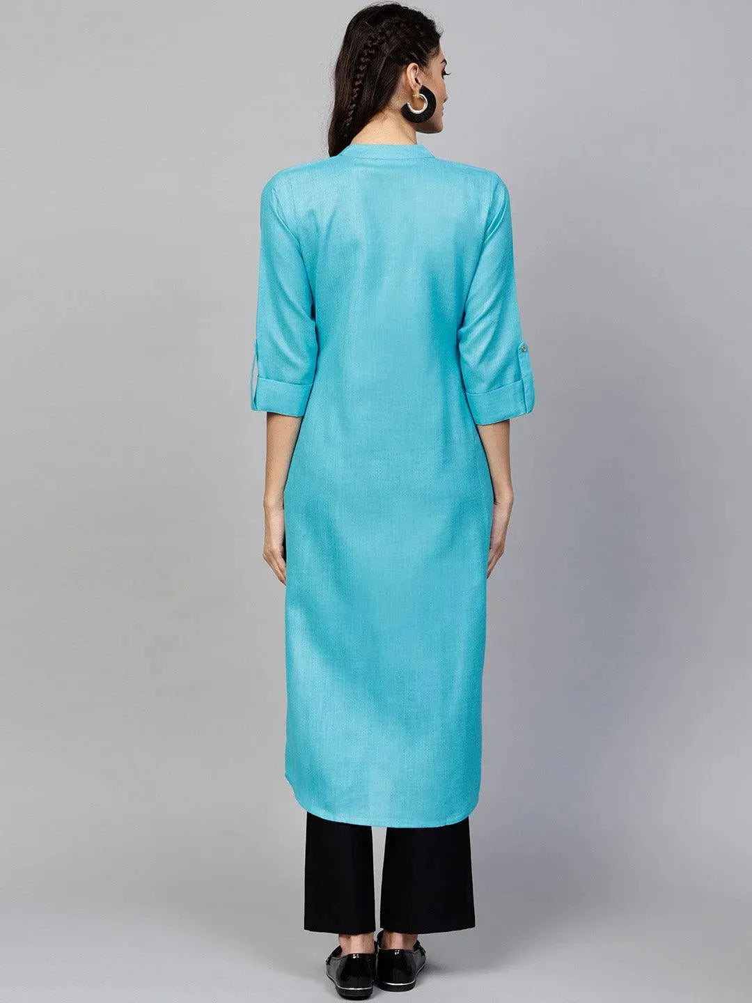 Libas Blue Solid Cotton Kurta