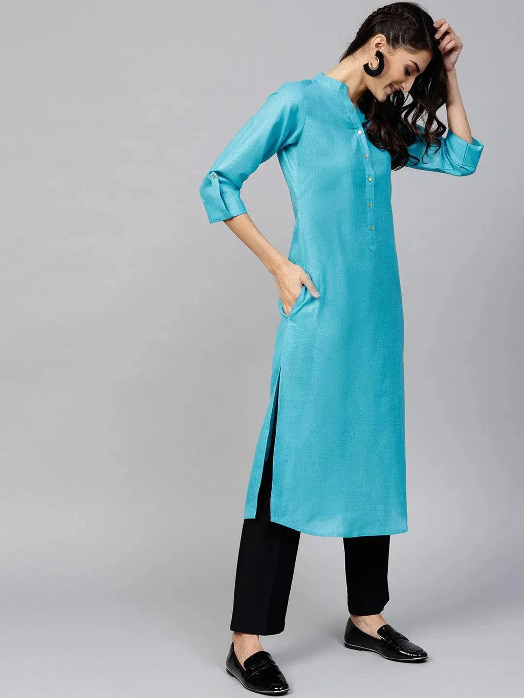 Libas Blue Solid Cotton Kurta