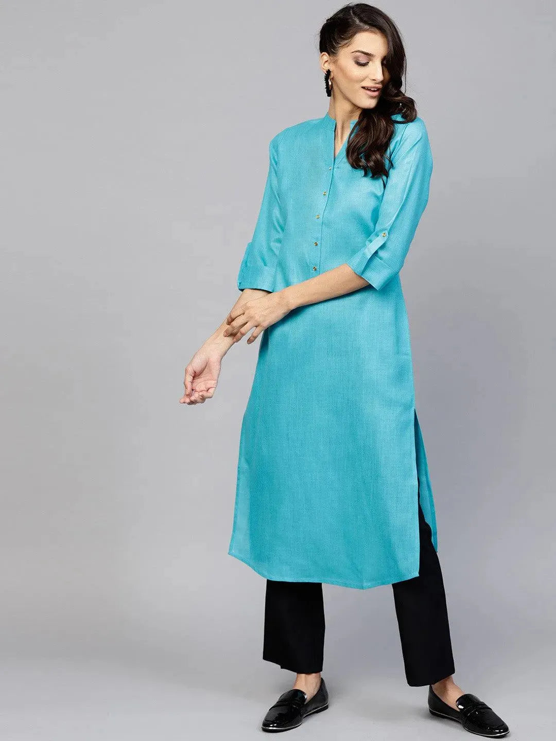 Libas Blue Solid Cotton Kurta