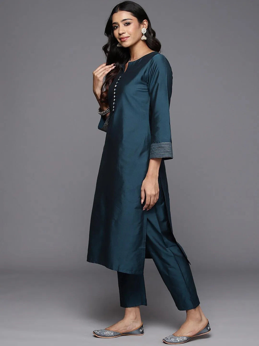Gerua Blue Solid Silk Blend Straight Suit With Dupatta