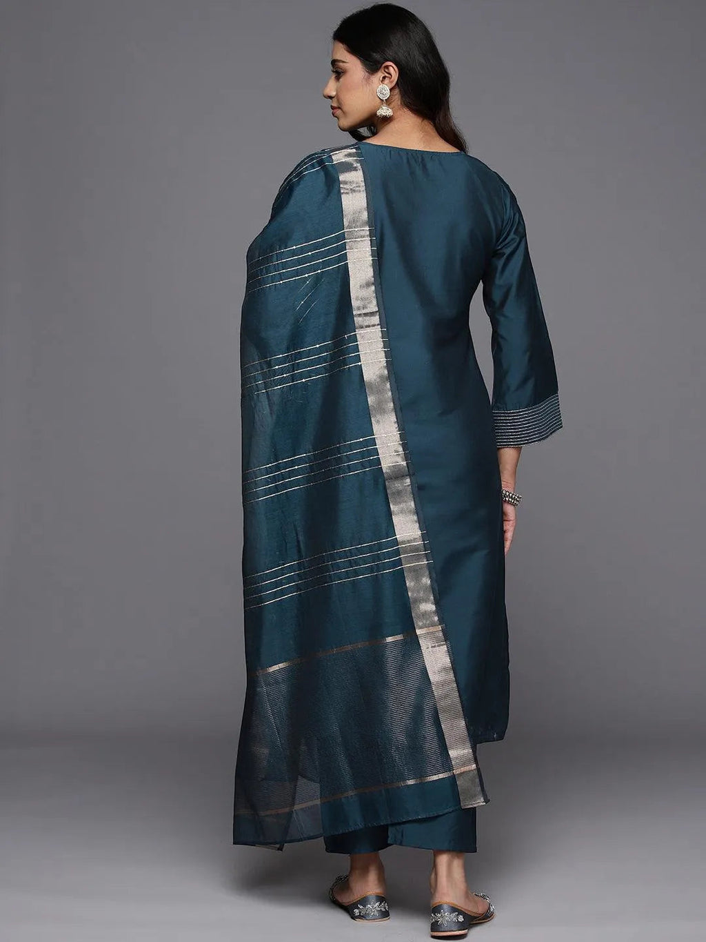 Gerua Blue Solid Silk Blend Straight Suit With Dupatta