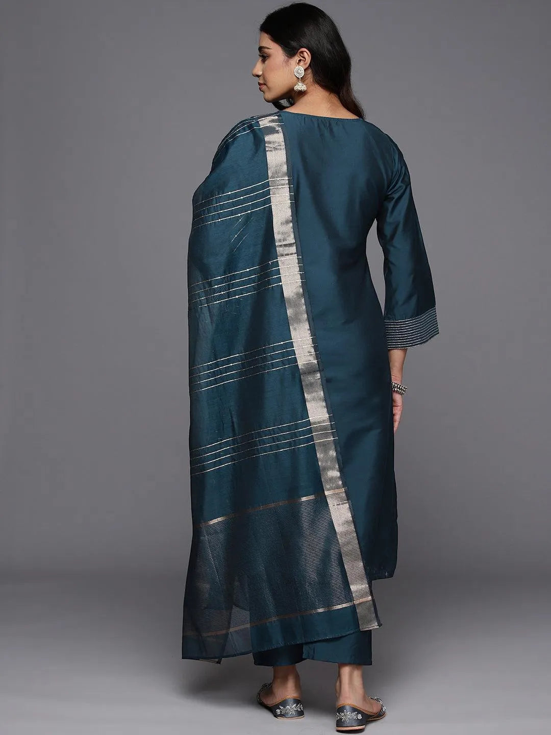 Gerua Blue Solid Silk Blend Straight Suit With Dupatta