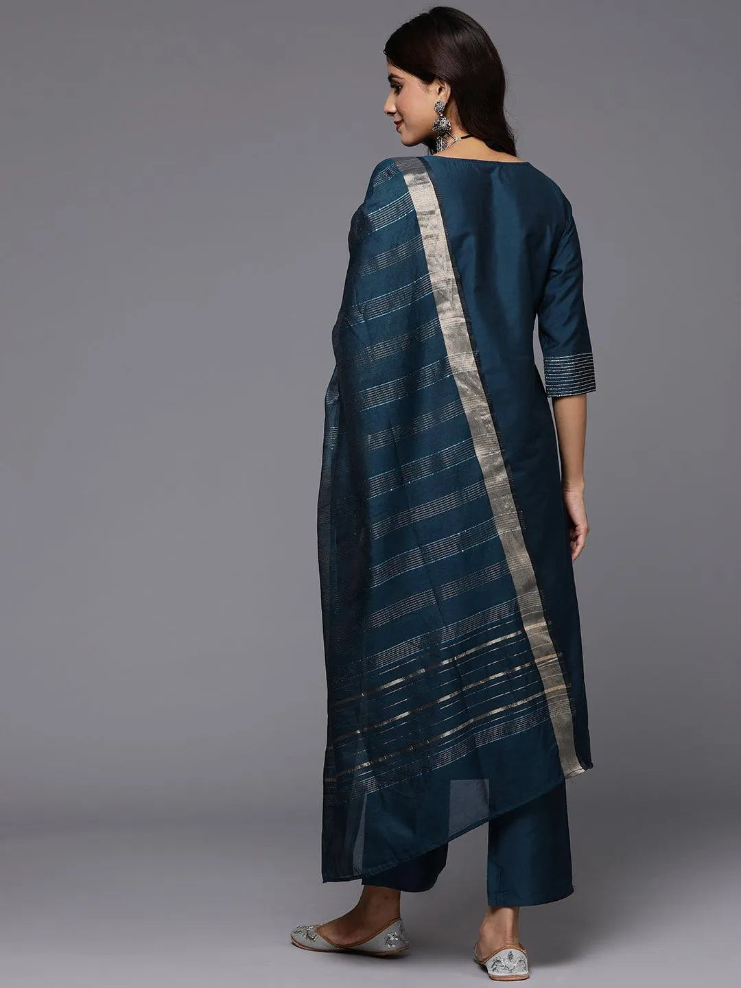 Gerua Blue Solid Silk Blend Straight Suit With Dupatta