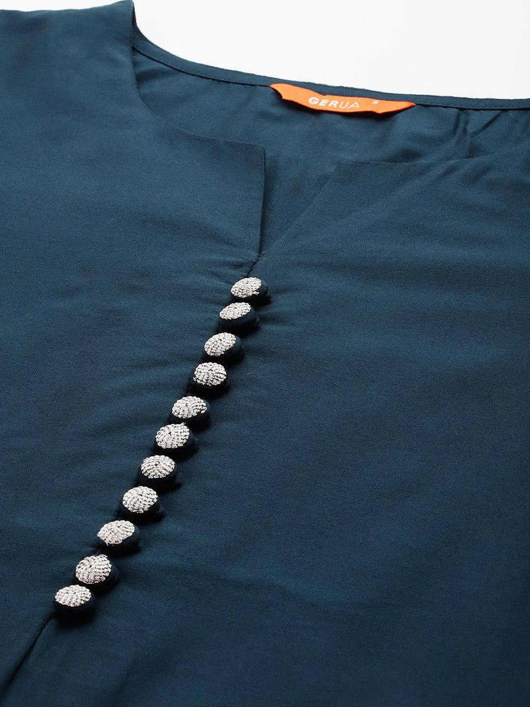 Gerua Blue Solid Silk Blend Straight Suit With Dupatta