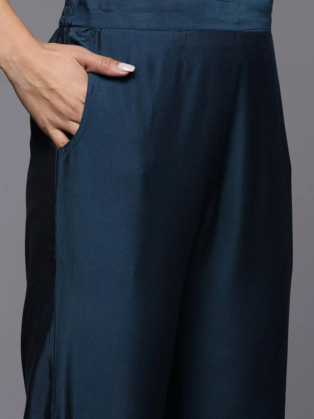 Gerua Blue Solid Silk Blend Straight Suit With Dupatta
