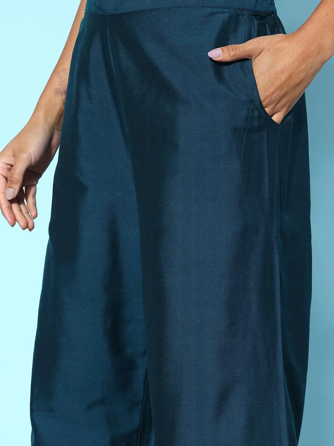 Libas Blue Solid Silk Palazzos