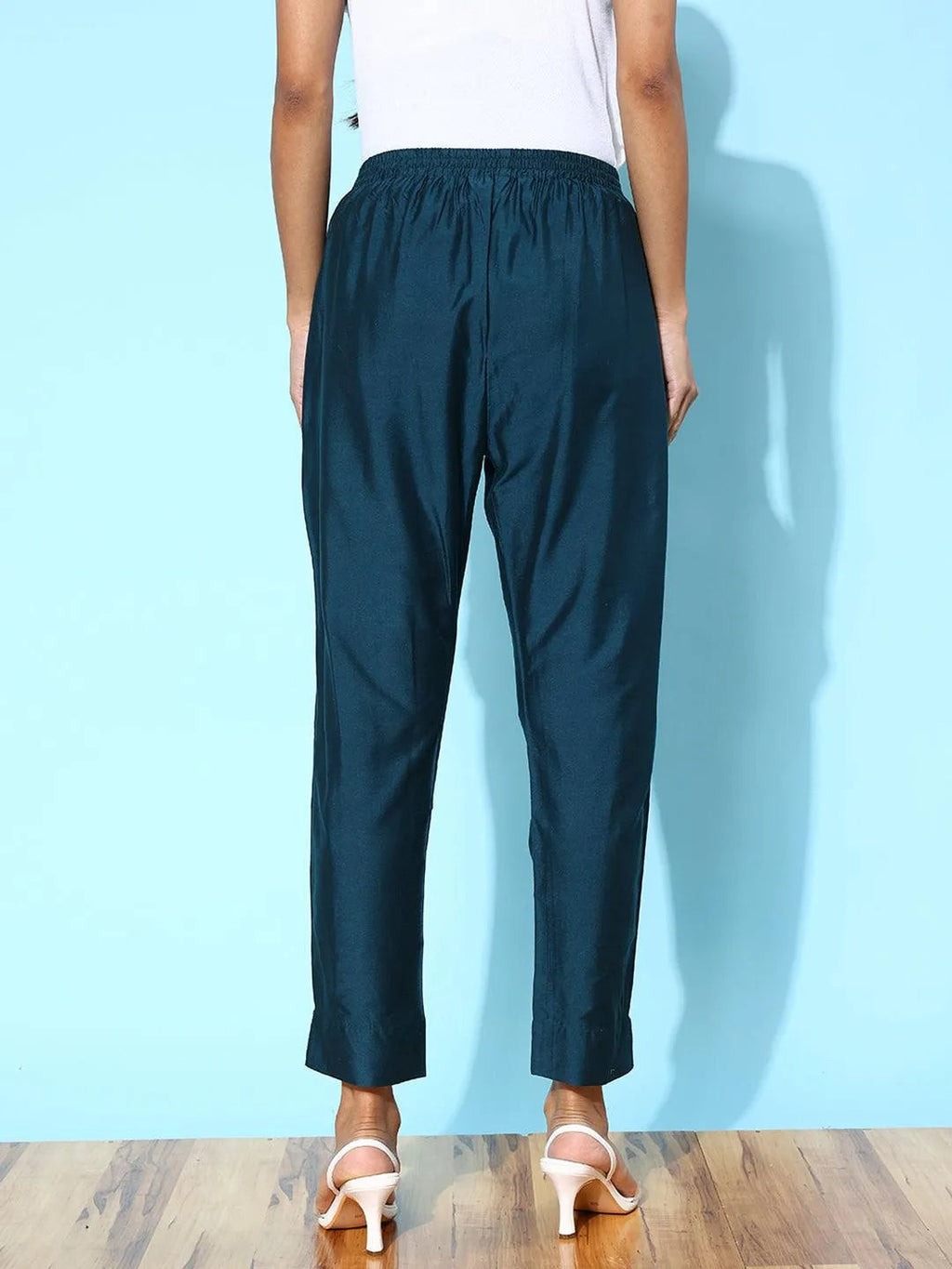 Libas Blue Solid Silk Trousers