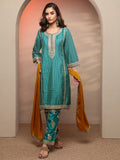 Libas Blue Striped Embellished Silk Blend Suit Set With Dupatta