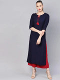 Libas Blue Striped Rayon Kurta