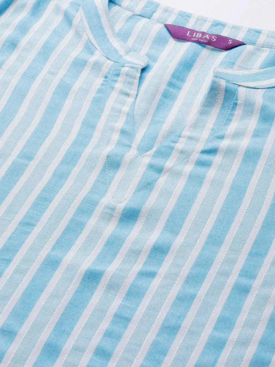 Libas Blue Striped Rayon Kurta
