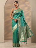 Libas Blue Woven Design Silk Blend Saree With Unstitched Blouse Piece