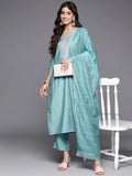 Gerua Blue Yoke Design Silk Blend Straight Suit With Dupatta