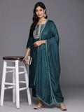 Gerua Blue Yoke Design Silk Blend Straight Suit With Dupatta