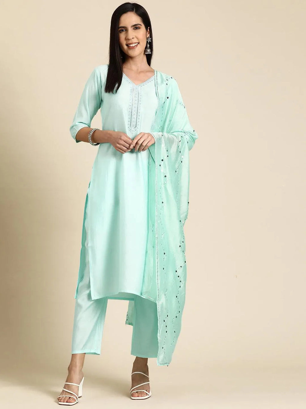 Gerua Blue Yoke Design Silk Blend Straight Suit With Dupatta