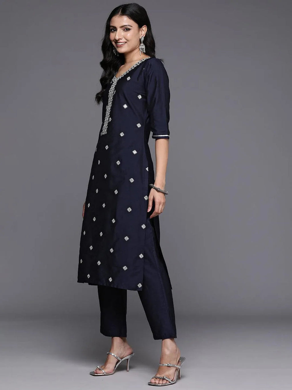 Gerua Blue Yoke Design Silk Blend Straight Suit With Dupatta