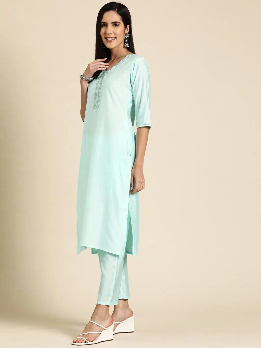 Gerua Blue Yoke Design Silk Blend Straight Suit With Dupatta