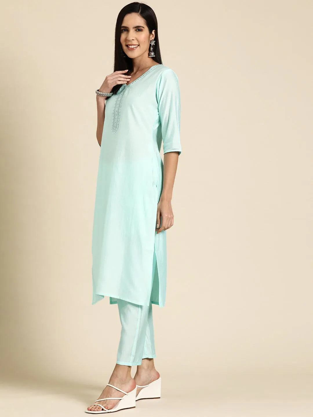 Gerua Blue Yoke Design Silk Blend Straight Suit With Dupatta