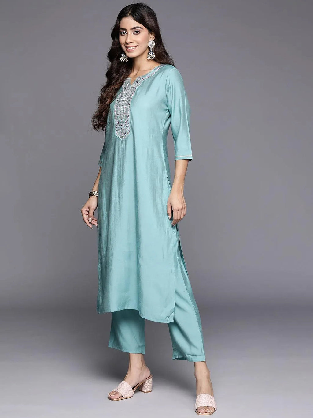 Gerua Blue Yoke Design Silk Blend Straight Suit With Dupatta